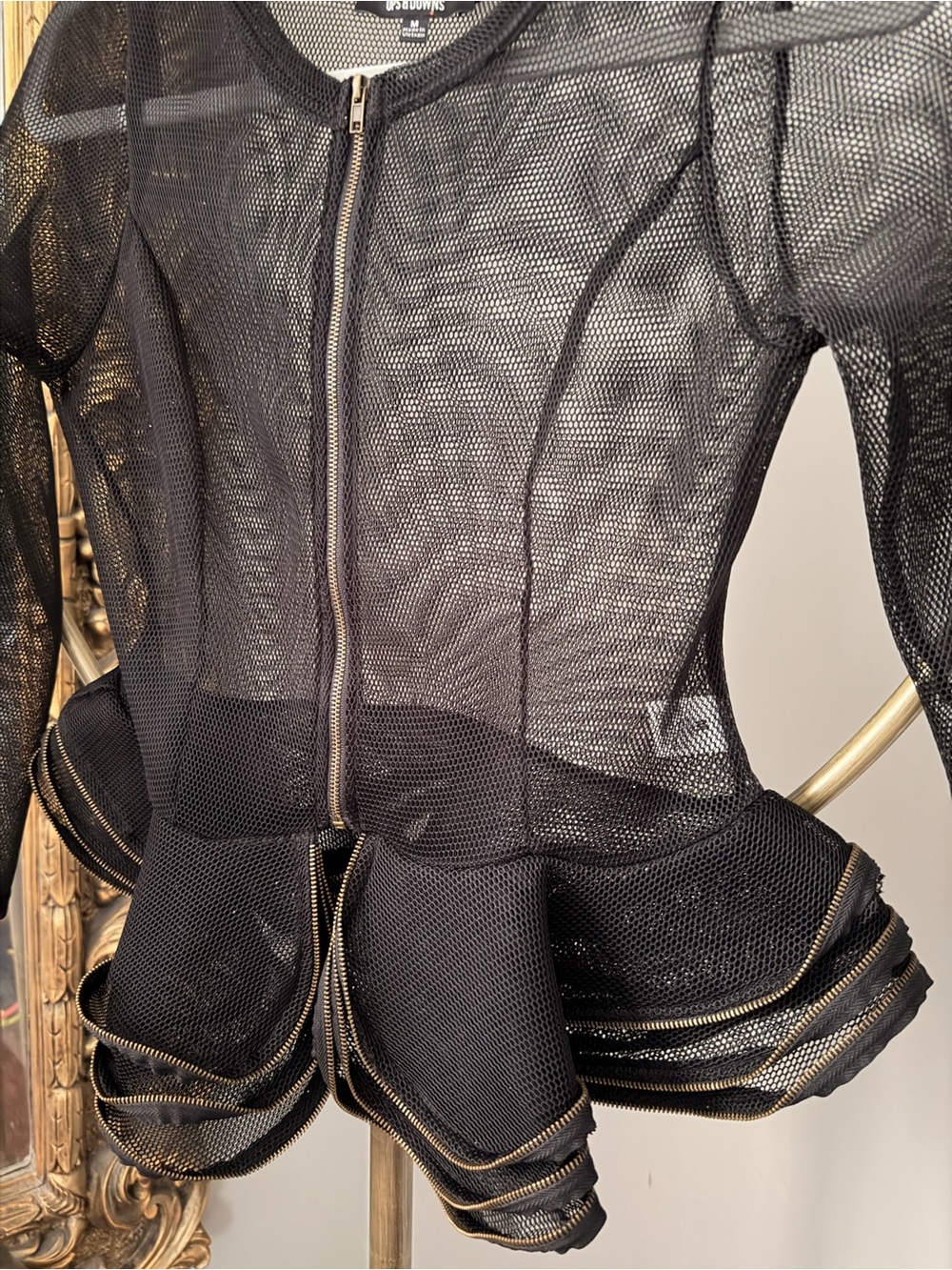 Sheer Black Zipper Mesh Peplum Jacket